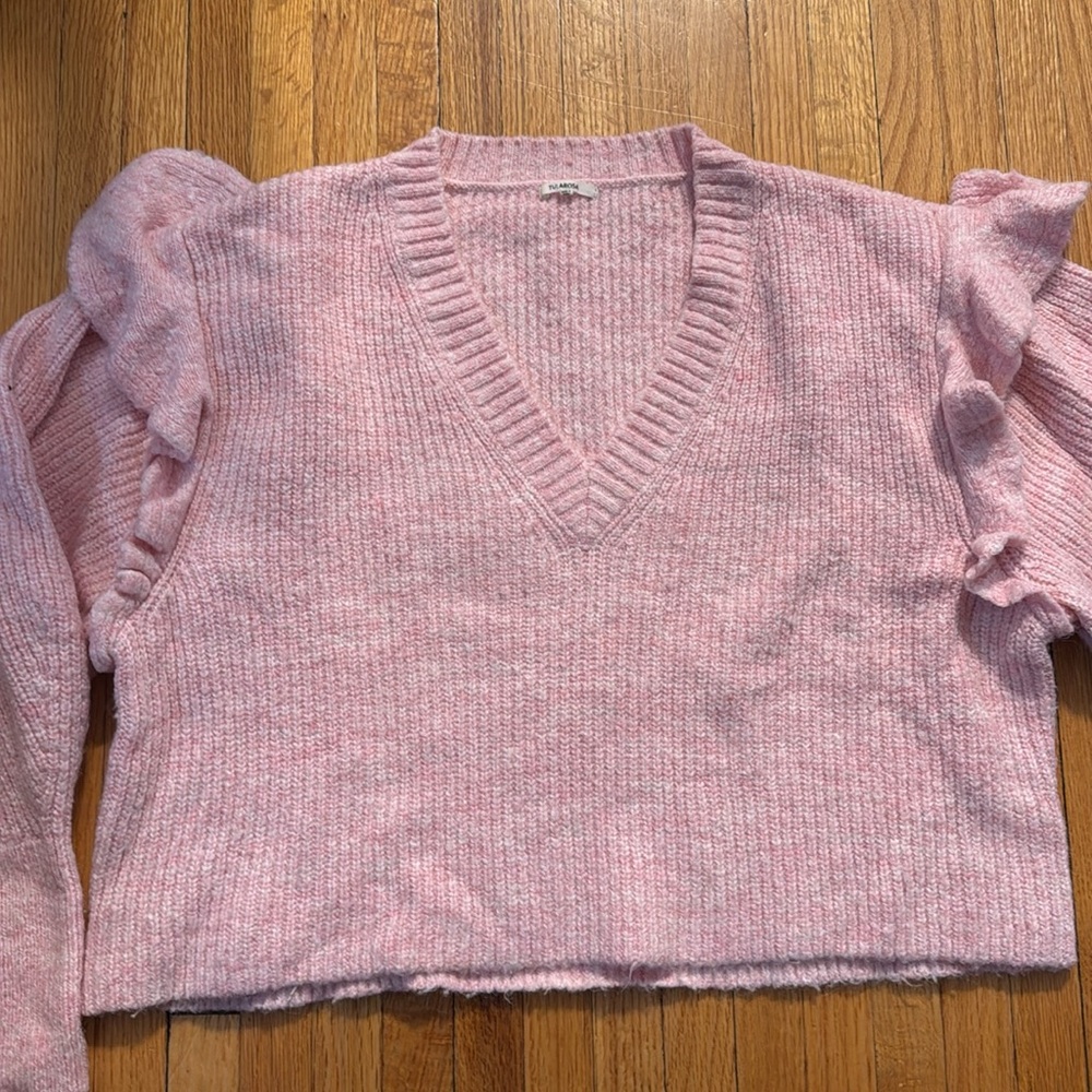 Tularosa cropped baby pink ruffle sleeve sweater